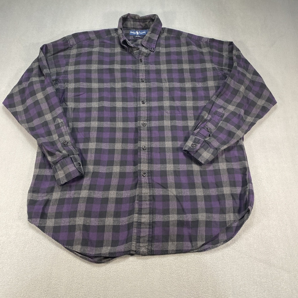 Vintage‎ Ralph Lauren Men's Medium Blake Button Down Faded Black Purple Plaid